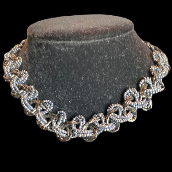 #405 Sapphire and Black Braided Bead Choker - Picture 2 of 7